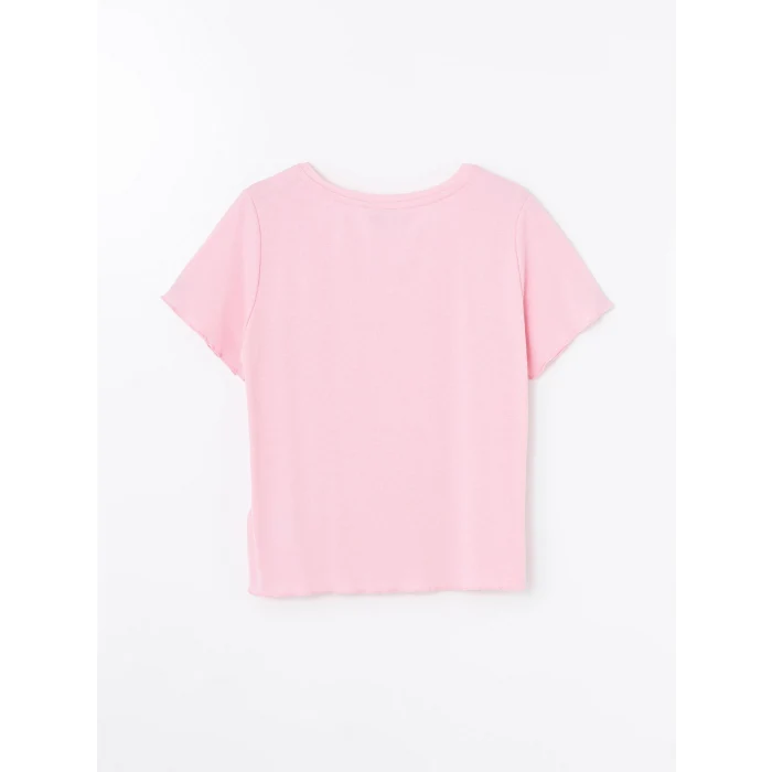 LCW Young PEMBE Bisiklet Yaka Baskılı Kısa Kollu Kadın Pijama Takımı