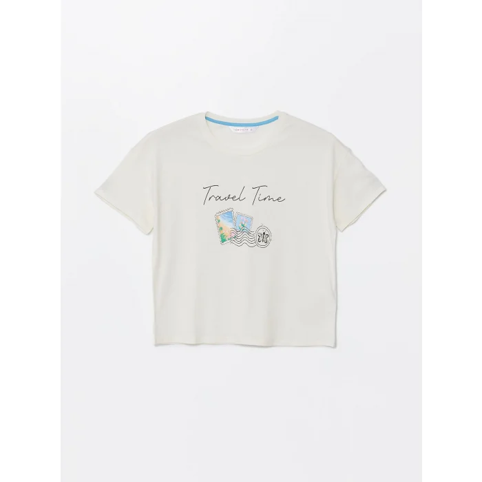 LCW DREAM MAVİ Bisiklet Yaka Baskılı Kısa Kollu Kadın Pijama Takımı