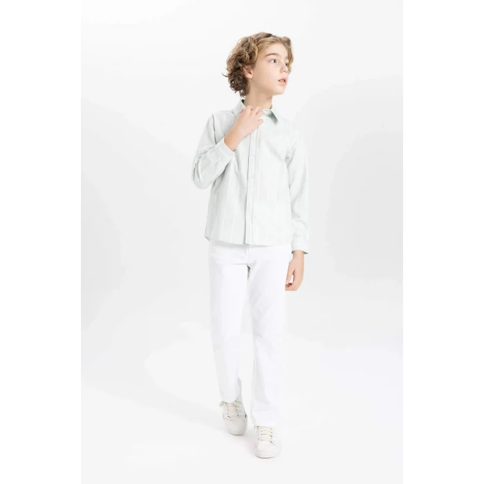 Defacto B7127 Yeşil Erkek Çocuk Polo Yaka Oxford Uzun Kollu Gömlek