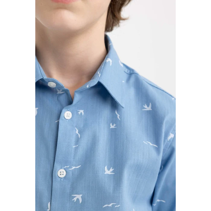 Defacto B6633 Mavi Erkek Çocuk Polo Yaka Desenli Uzun Kollu Gömlek