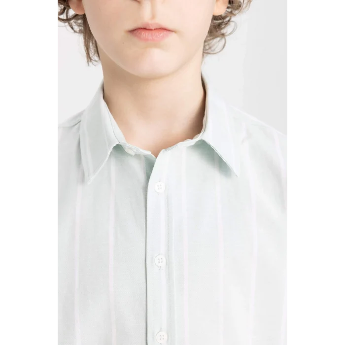 Defacto B7127 Yeşil Erkek Çocuk Polo Yaka Oxford Uzun Kollu Gömlek