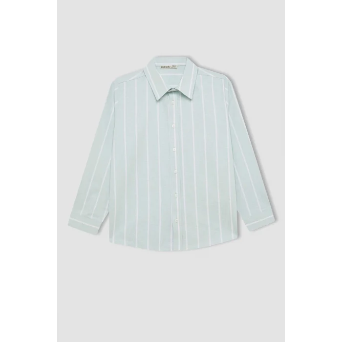 Defacto B7127 Yeşil Erkek Çocuk Polo Yaka Oxford Uzun Kollu Gömlek