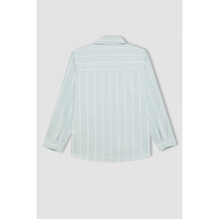 Defacto B7127 Yeşil Erkek Çocuk Polo Yaka Oxford Uzun Kollu Gömlek