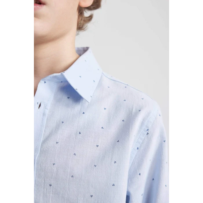 Defacto B8744 Mavi Erkek Çocuk 23 Nisan Çocuk Bayramı Polo Yaka Poplin Uzun Kollu Gömlek