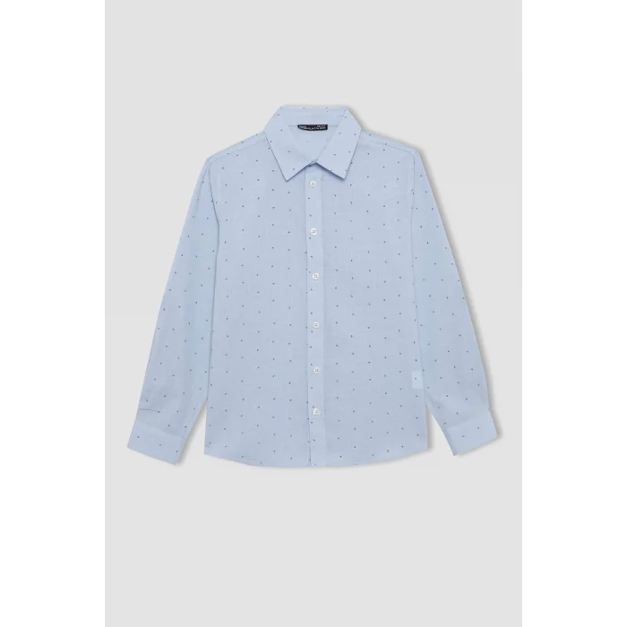 Defacto B8744 Mavi Erkek Çocuk 23 Nisan Çocuk Bayramı Polo Yaka Poplin Uzun Kollu Gömlek