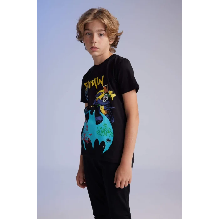 Defacto B5575 Siyah Erkek Çocuk Batman Pijama Takımı Kısa Kollu Üst Beli Lastikli Uzun Alt