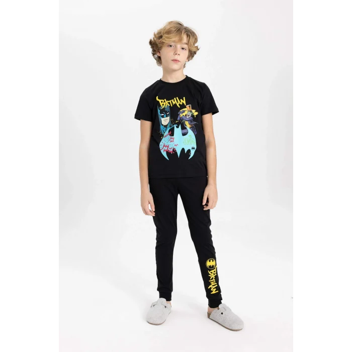 Defacto B5575 Siyah Erkek Çocuk Batman Pijama Takımı Kısa Kollu Üst Beli Lastikli Uzun Alt