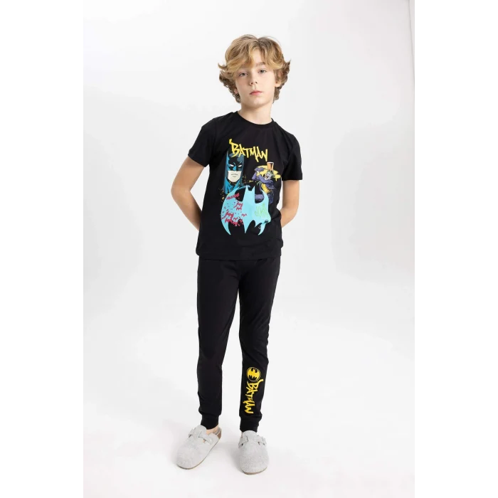 Defacto B5575 Siyah Erkek Çocuk Batman Pijama Takımı Kısa Kollu Üst Beli Lastikli Uzun Alt