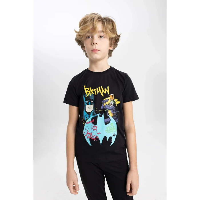 Defacto B5575 Siyah Erkek Çocuk Batman Pijama Takımı Kısa Kollu Üst Beli Lastikli Uzun Alt