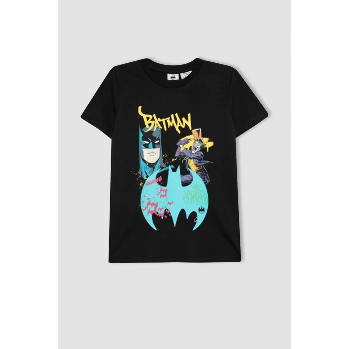 Defacto B5575 Siyah Erkek Çocuk Batman Pijama Takımı Kısa Kollu Üst Beli Lastikli Uzun Alt