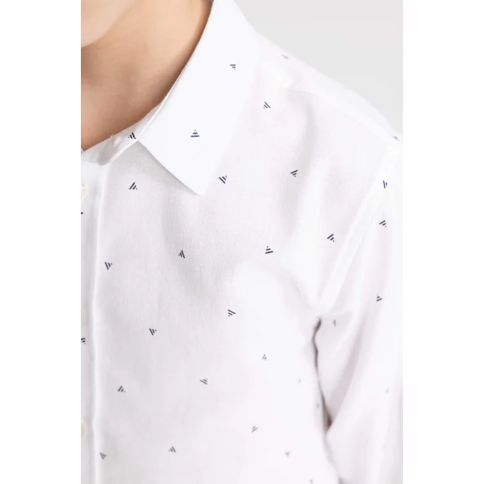 Defacto C0603 Beyaz Erkek Çocuk Polo Yaka Oxford Uzun Kollu Gömlek