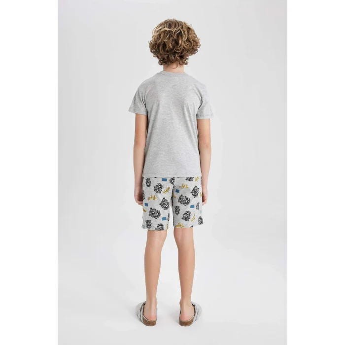 Defacto C2779 Gri Erkek Çocuk Pijama Takımı Baskılı Kısa Kollu Üst Şort