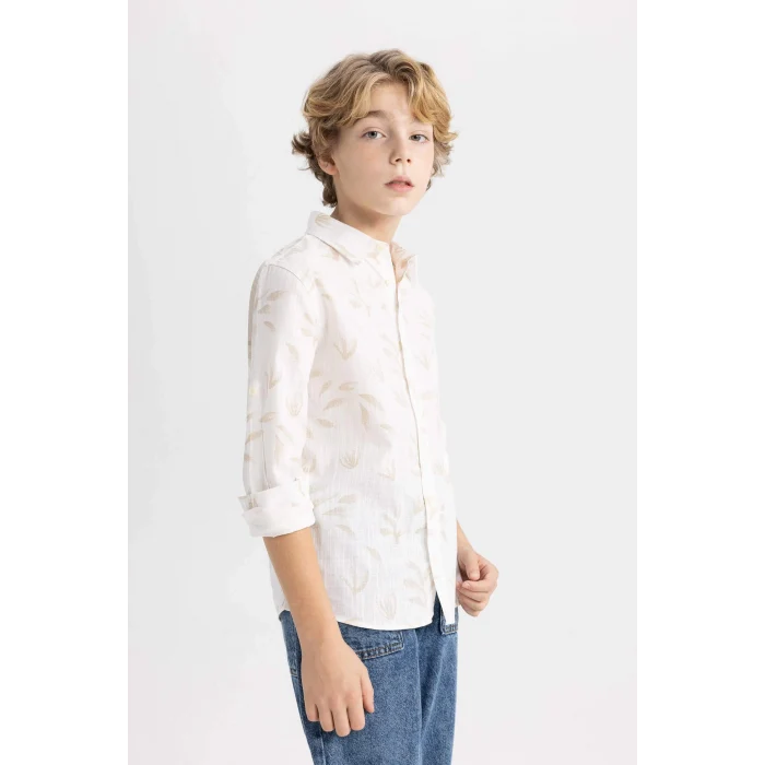 Defacto B7135 Beyaz Erkek Çocuk Desenli Uzun Kollu Gömlek