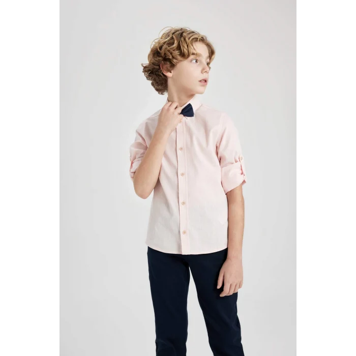 Defacto Z5453 Pembe Erkek Çocuk 23 Nisan Çocuk Bayramı Polo Yaka 2li Uzun Kollu Gömlek