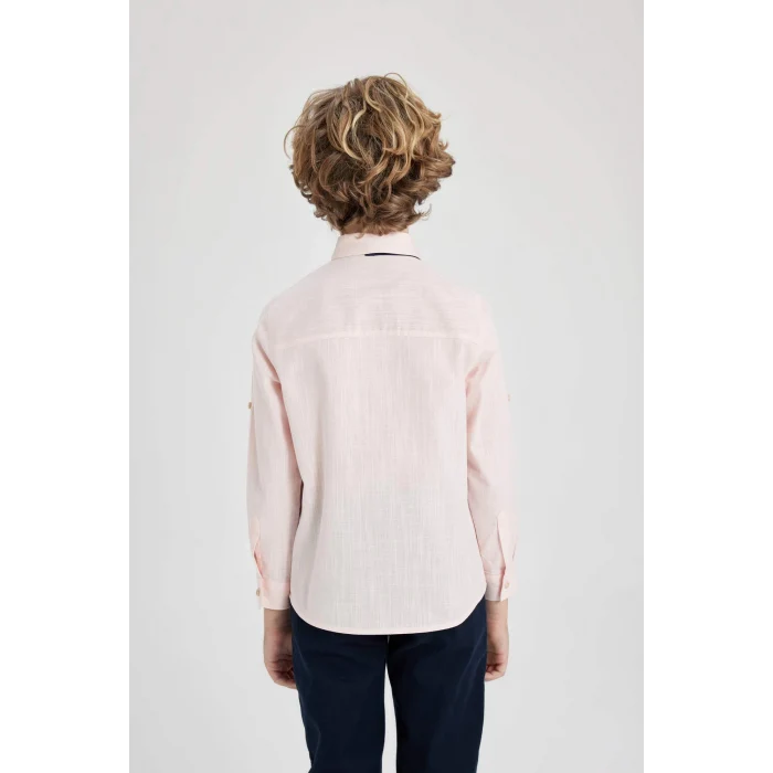 Defacto Z5453 Pembe Erkek Çocuk 23 Nisan Çocuk Bayramı Polo Yaka 2li Uzun Kollu Gömlek