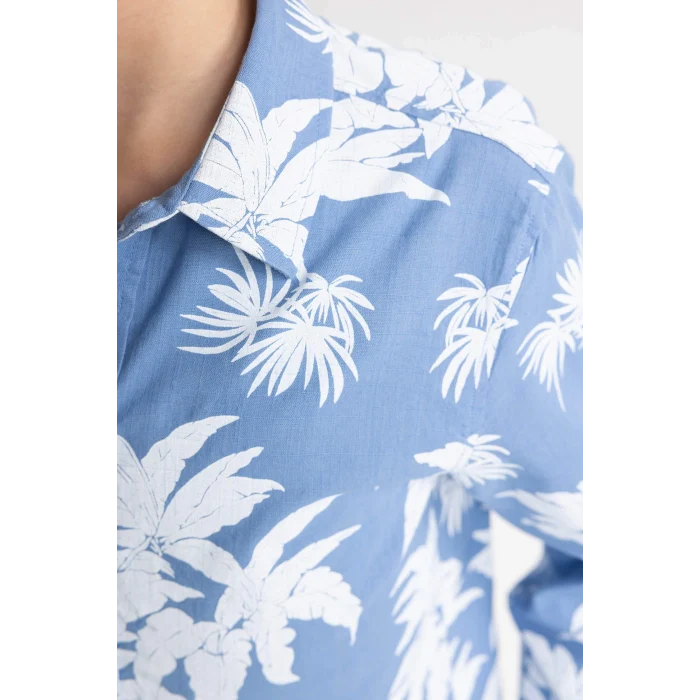 Defacto B7129 Mavi Erkek Çocuk Polo Yaka Desenli Uzun Kollu Gömlek