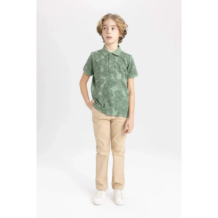 Defacto B5937 Yeşil Erkek Çocuk Desenli Pike Kısa Kollu Polo Tişört