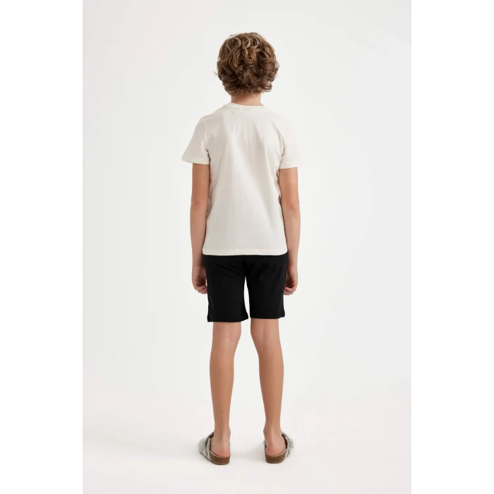 Defacto C2846 Beyaz Erkek Çocuk Snoopy Pijama Takımı Bisiklet Yaka Kısa Kollu Üst Şort