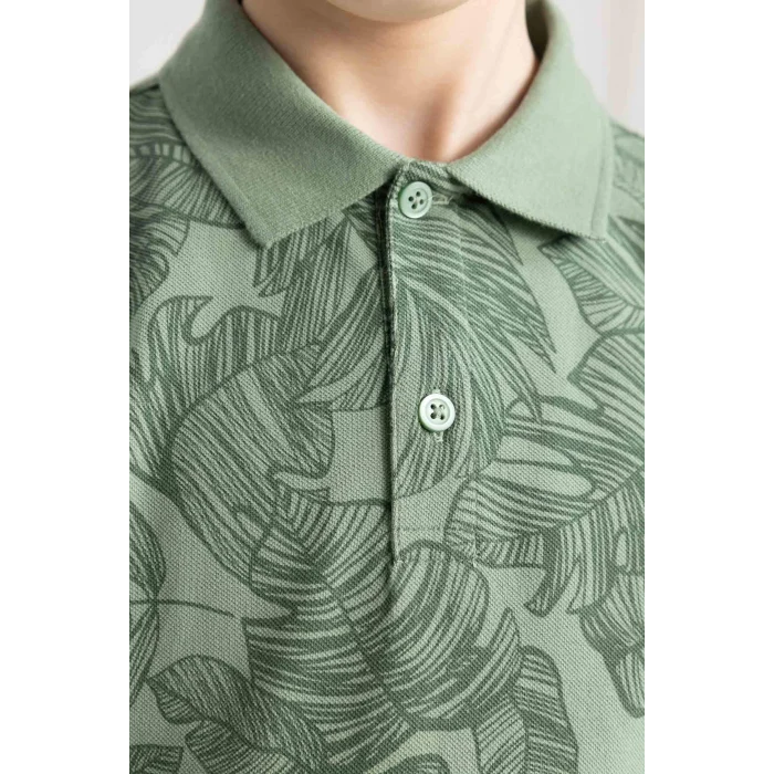 Defacto B5937 Yeşil Erkek Çocuk Desenli Pike Kısa Kollu Polo Tişört