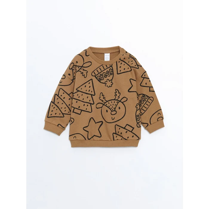 LCW baby BEJ Bisiklet Yaka Baskılı Erkek Bebek Sweatshirt ve Eşofman Alt 2li Takım