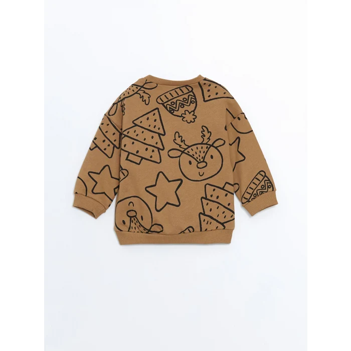 LCW baby BEJ Bisiklet Yaka Baskılı Erkek Bebek Sweatshirt ve Eşofman Alt 2li Takım