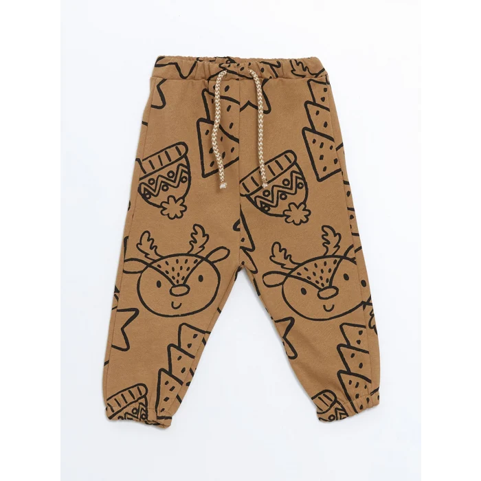 LCW baby BEJ Bisiklet Yaka Baskılı Erkek Bebek Sweatshirt ve Eşofman Alt 2li Takım