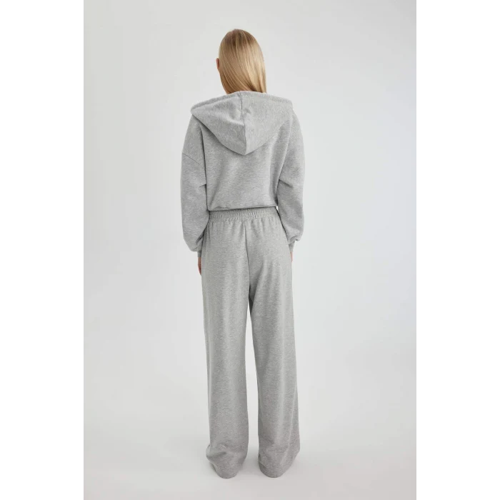 Defacto C3206 Gri Coool Wide Leg Geniş Bol Paça Eşofman Altı Beli Lastikli Cepli Basic Düz