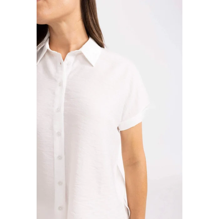 Defacto C9621 Beyaz Regular Fit Kısa Kollu Beyaz Gömlek