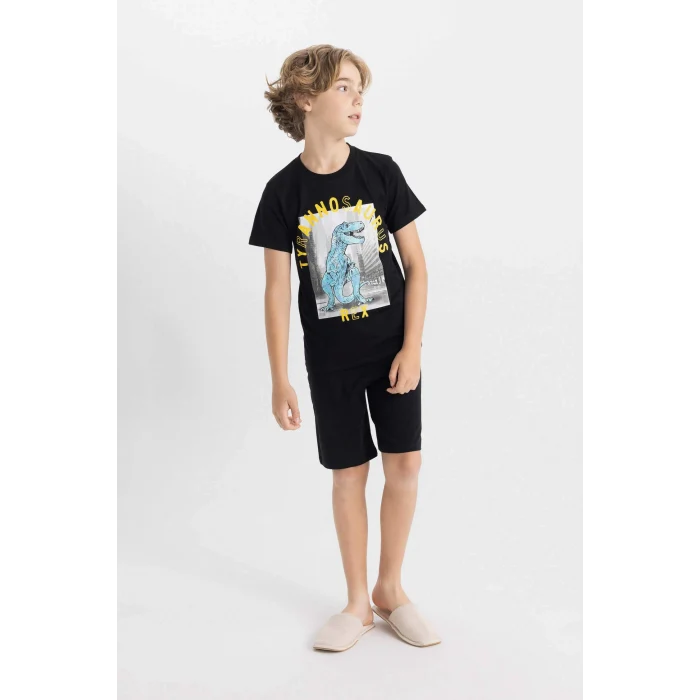 Defacto C5499 Siyah Erkek Çocuk Baskılı Pijama Takımı Kısa Kollu Üst Şort