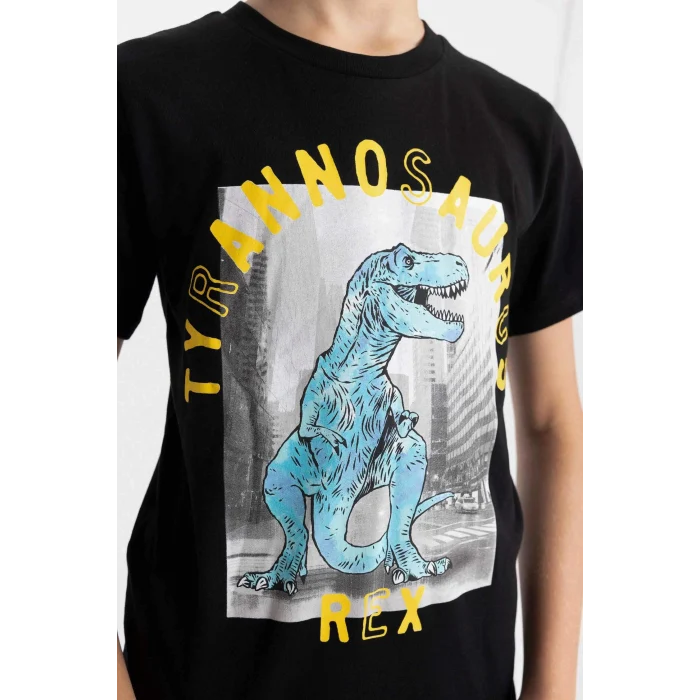 Defacto C5499 Siyah Erkek Çocuk Baskılı Pijama Takımı Kısa Kollu Üst Şort