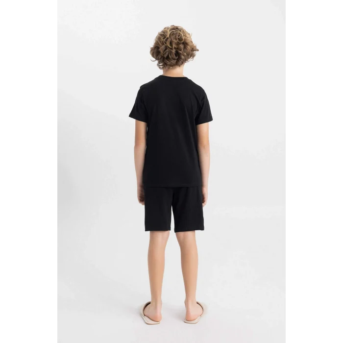 Defacto C5499 Siyah Erkek Çocuk Baskılı Pijama Takımı Kısa Kollu Üst Şort