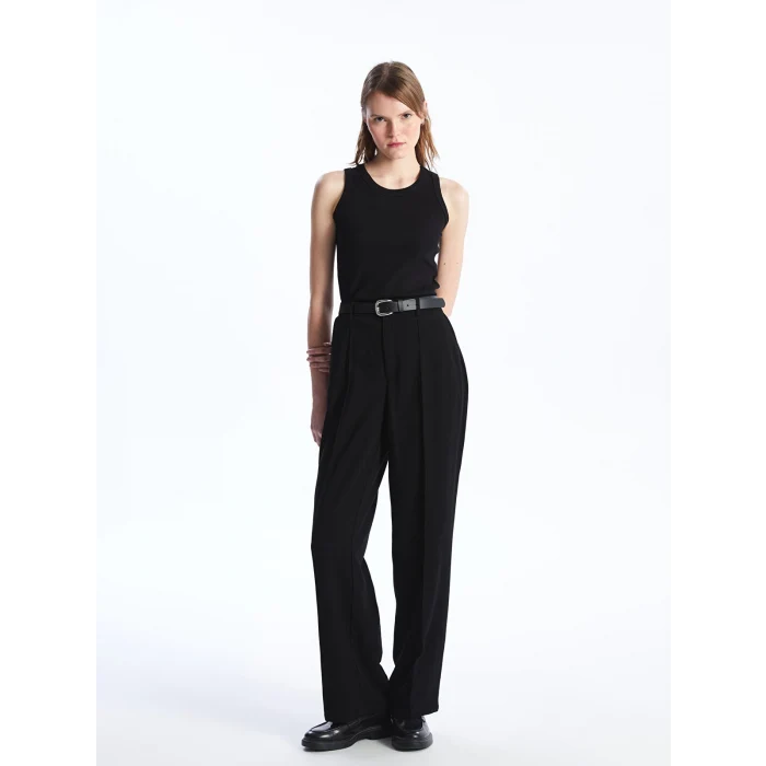 LCW Vision SİYAH Standart Fit Düz Geniş Paça Kadın Pantolon