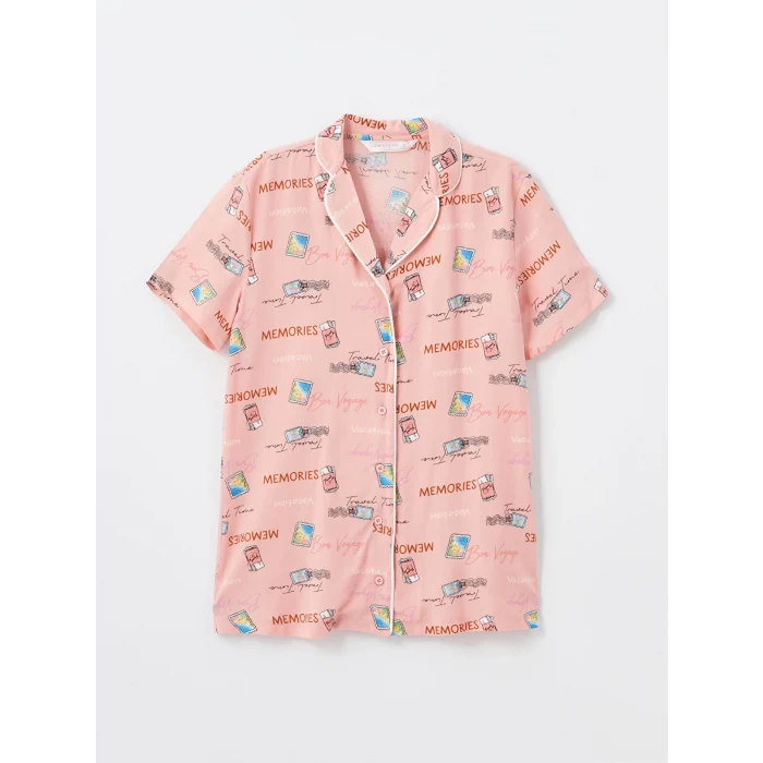 LCW DREAM PEMBE Gömlek Yaka Desenli Kısa Kollu Kadın Kaprili Pijama Takımı
