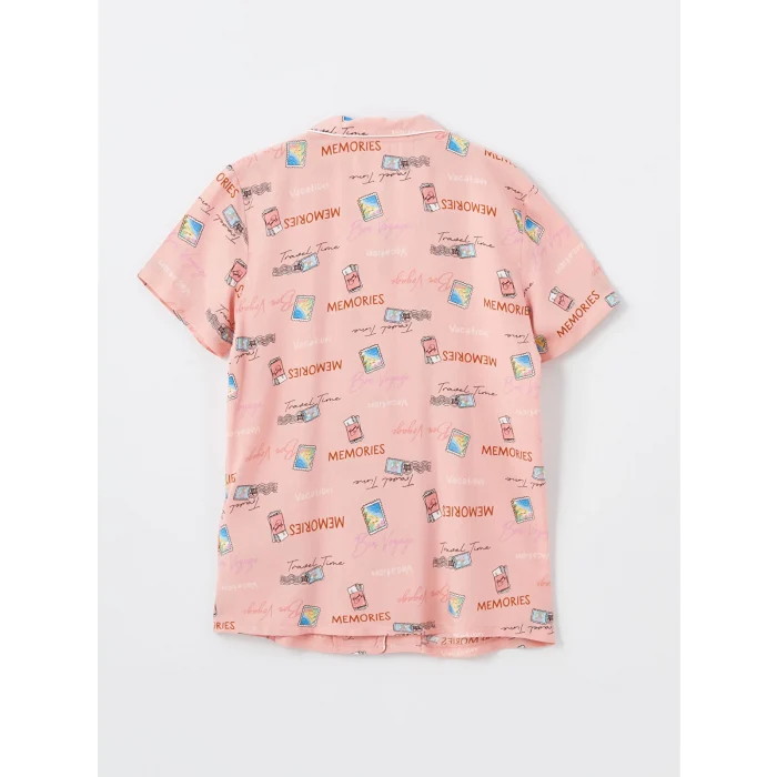 LCW DREAM PEMBE Gömlek Yaka Desenli Kısa Kollu Kadın Kaprili Pijama Takımı