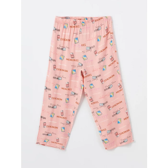 LCW DREAM PEMBE Gömlek Yaka Desenli Kısa Kollu Kadın Kaprili Pijama Takımı