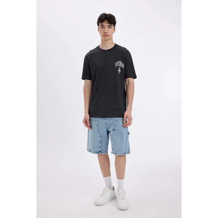 Defacto C5649 Antrasit Regular Fit Bisiklet Yaka Sırt Baskılı Kısa Kollu Tişört