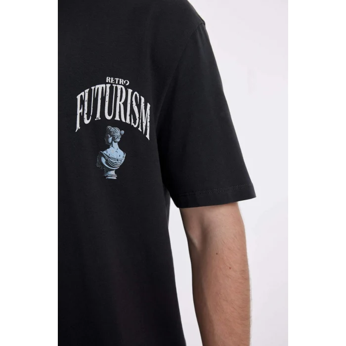 Defacto C5649 Antrasit Regular Fit Bisiklet Yaka Sırt Baskılı Kısa Kollu Tişört