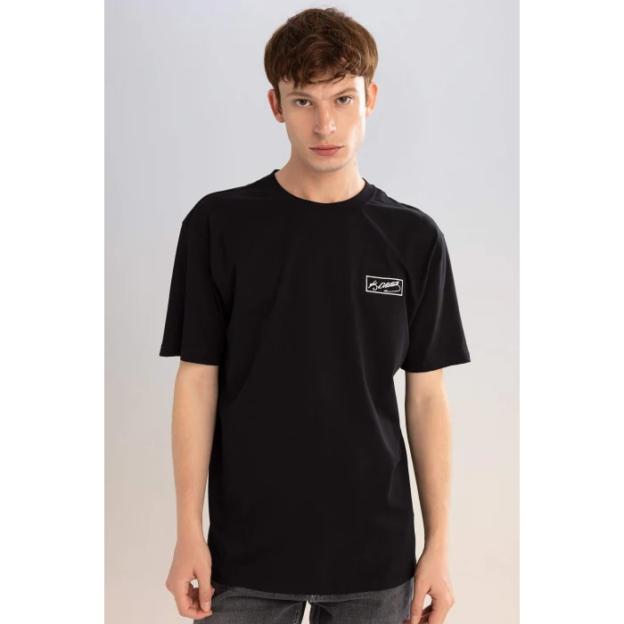 Defacto C5824 Siyah Regular Fit Bisiklet Yaka Atatürk Baskılı Kısa Kollu Tişört