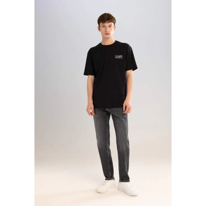 Defacto C5824 Siyah Regular Fit Bisiklet Yaka Atatürk Baskılı Kısa Kollu Tişört