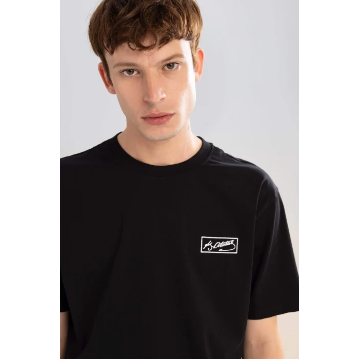 Defacto C5824 Siyah Regular Fit Bisiklet Yaka Atatürk Baskılı Kısa Kollu Tişört