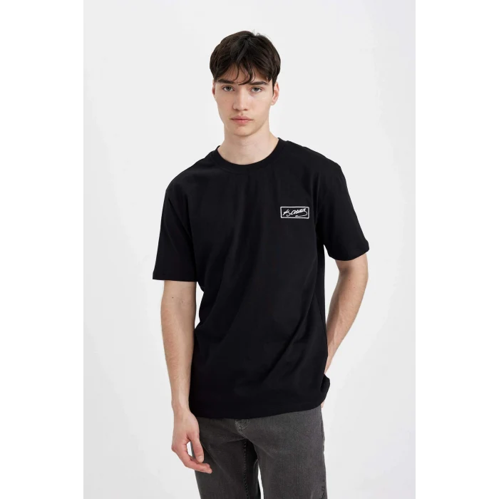 Defacto C5824 Siyah Regular Fit Bisiklet Yaka Atatürk Baskılı Kısa Kollu Tişört