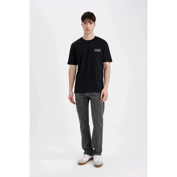 Defacto C5824 Siyah Regular Fit Bisiklet Yaka Atatürk Baskılı Kısa Kollu Tişört