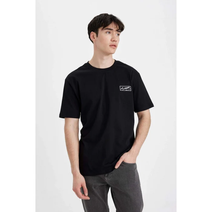 Defacto C5824 Siyah Regular Fit Bisiklet Yaka Atatürk Baskılı Kısa Kollu Tişört