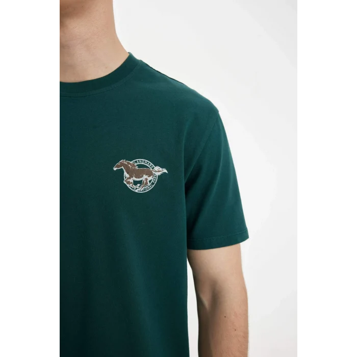 Defacto C5672 Yeşil Regular Fit Bisiklet Yaka Sırt Baskılı Kısa Kollu Tişört