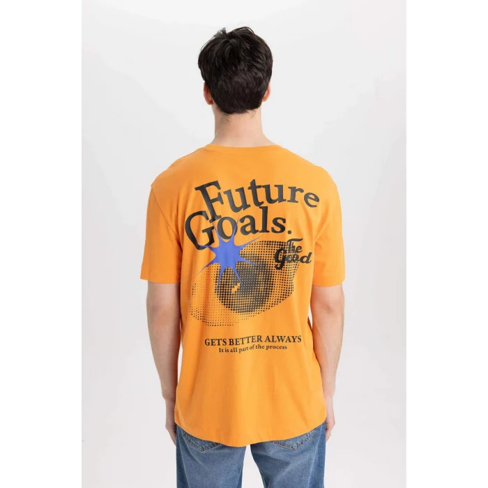 Defacto B9003 Turuncu Regular Fit Bisiklet Yaka Sırt Baskılı Kısa Kollu Tişört