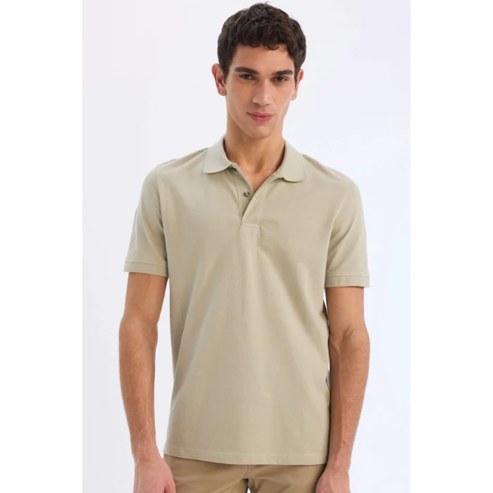 Defacto C1293 Haki New Regular Fit Kısa Kollu Basic Düz Polo Tişört