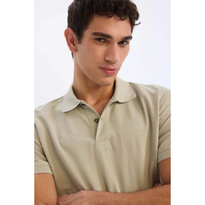 Defacto C1293 Haki New Regular Fit Kısa Kollu Basic Düz Polo Tişört