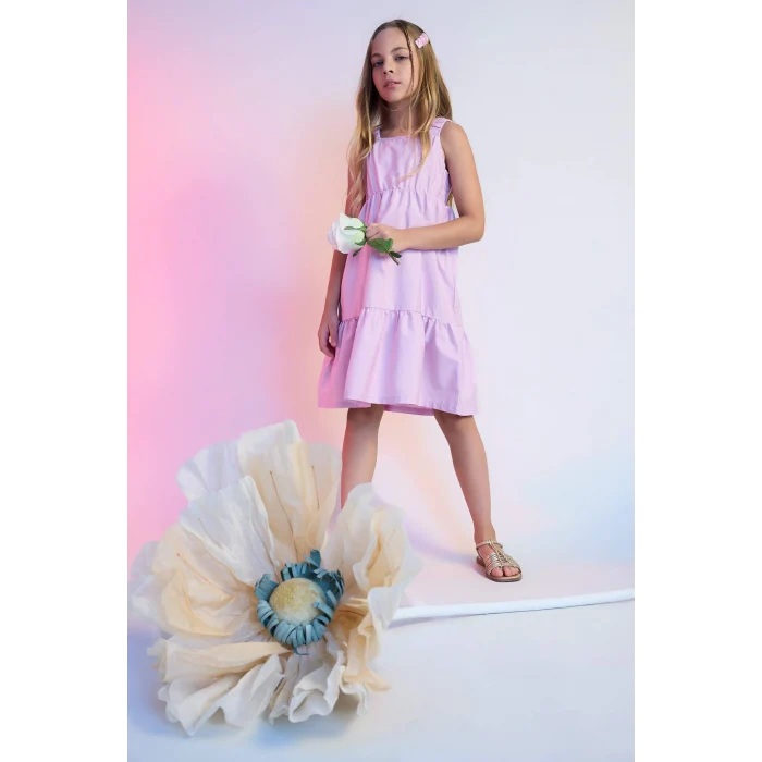 Defacto B4476 Mor Kız Çocuk Poplin Askılı Elbise