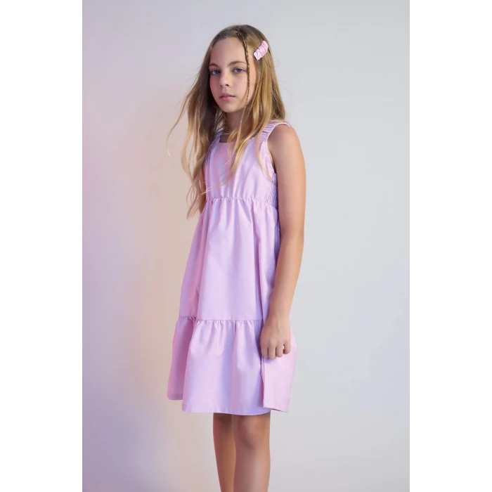 Defacto B4476 Mor Kız Çocuk Poplin Askılı Elbise