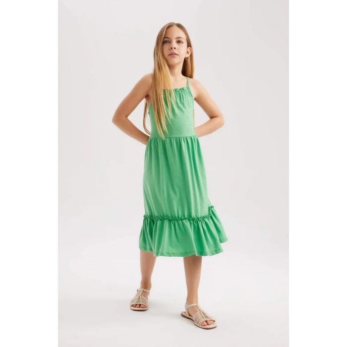 Defacto B4466 Yeşil Kız Çocuk Askılı Elbise
